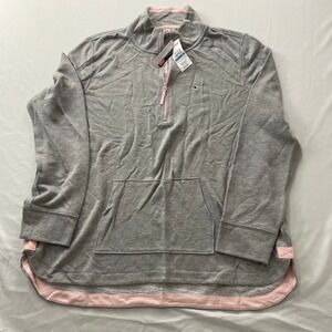 Vineyard Vines Womens Gray Pink 1/4 Zip French Terry Pullover Sweatshirt XL NWT